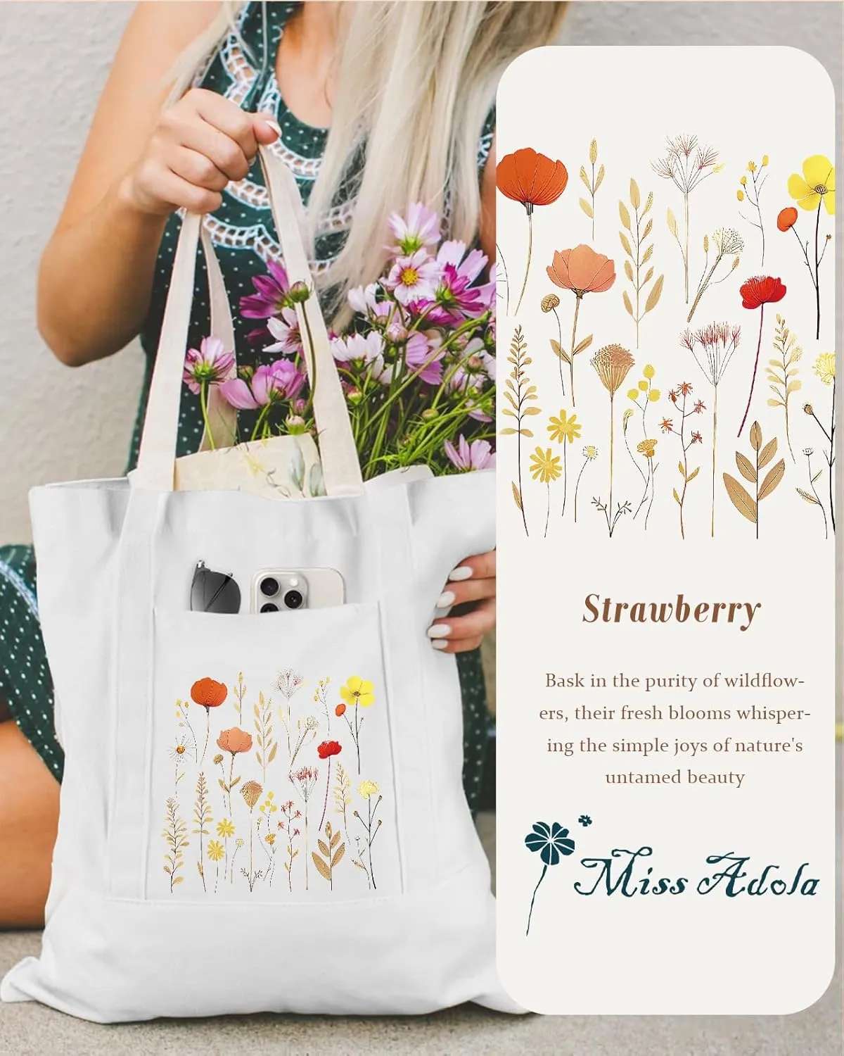 Large Canvas Tote Bag Zipper Closure - Outside Pocket Size 17.5''×14'' Aesthetic Boat Bag for Women Cotton