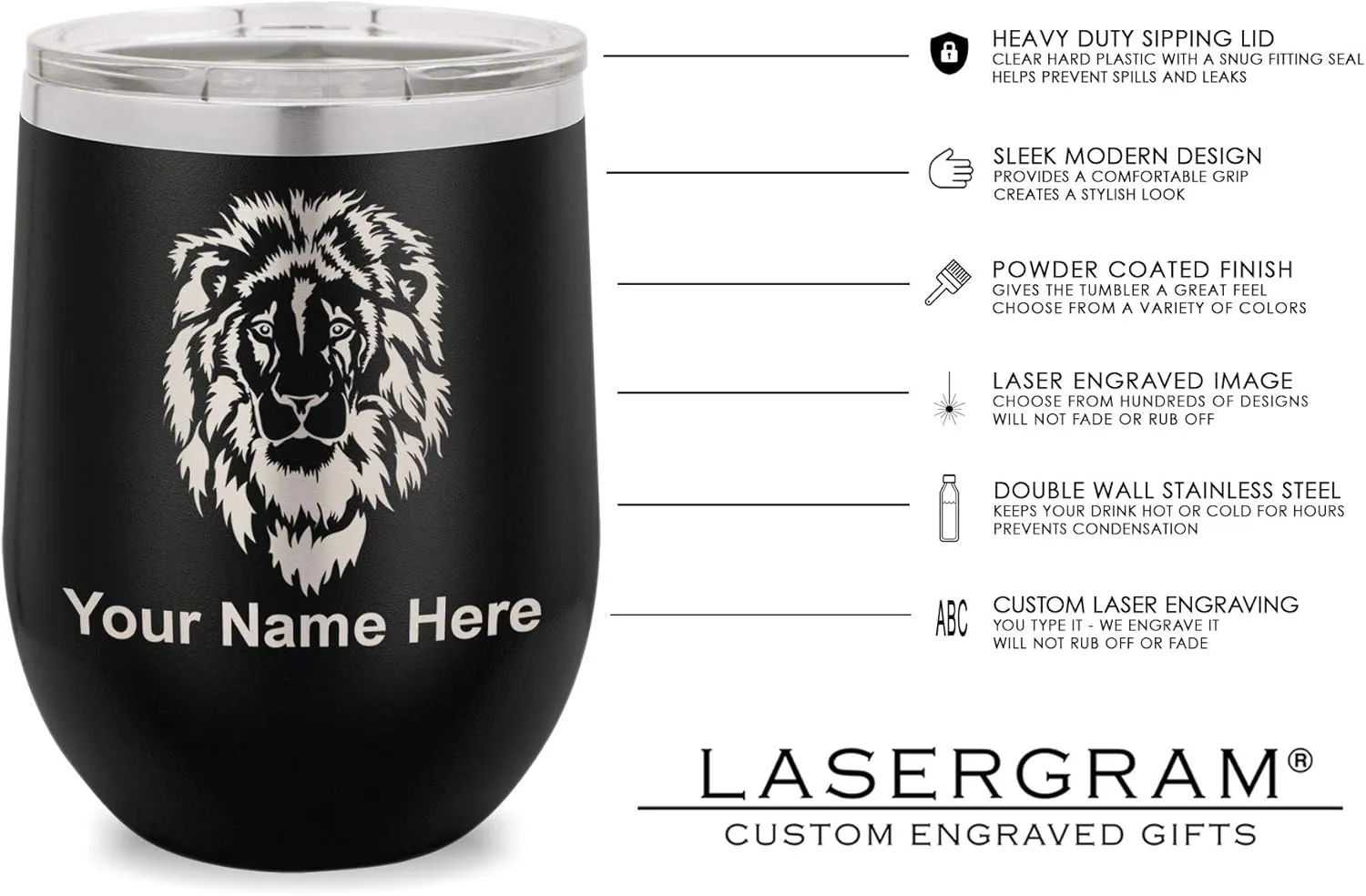 LaserGram Double Wall Stainless Steel Wine Glass Tumbler, Boat Anchor, Personalized Engraving Included (Black)