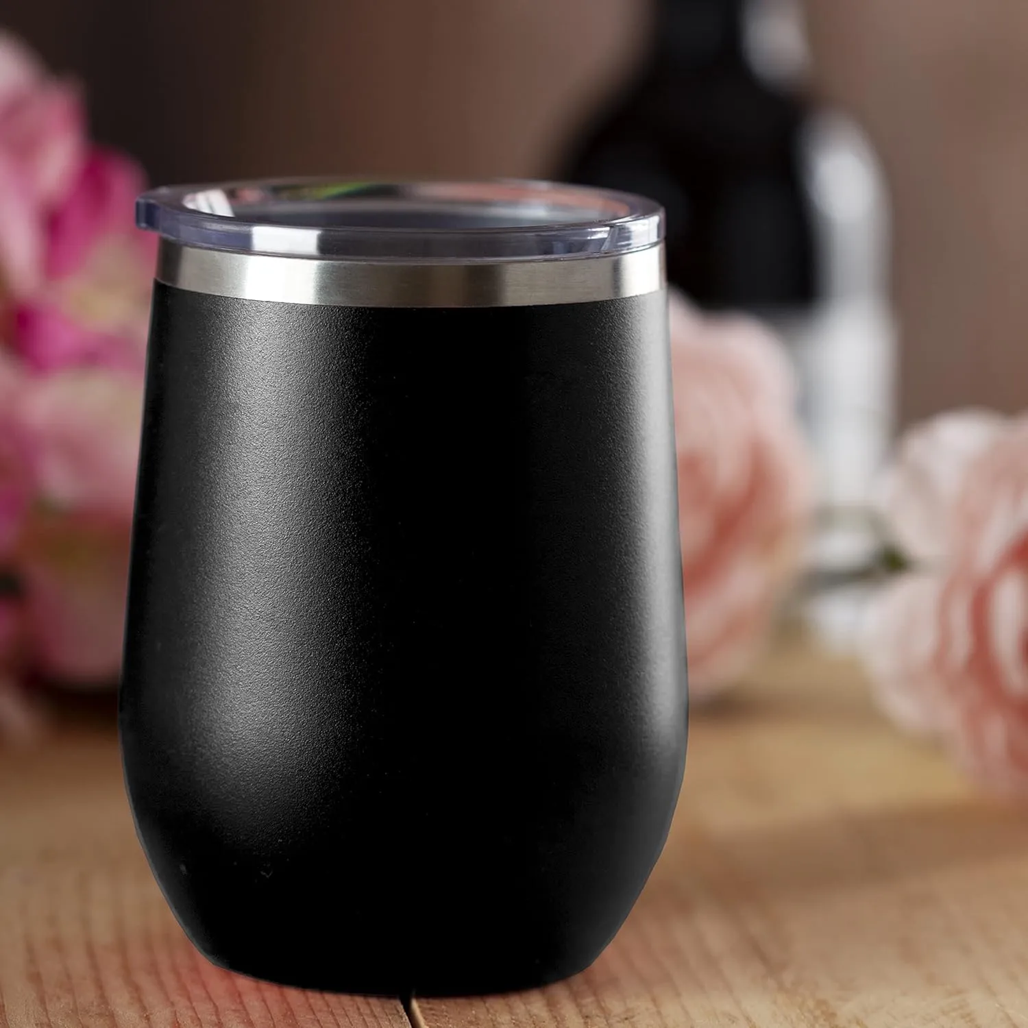 LaserGram Double Wall Stainless Steel Wine Glass Tumbler, Boat Anchor, Personalized Engraving Included (Black)