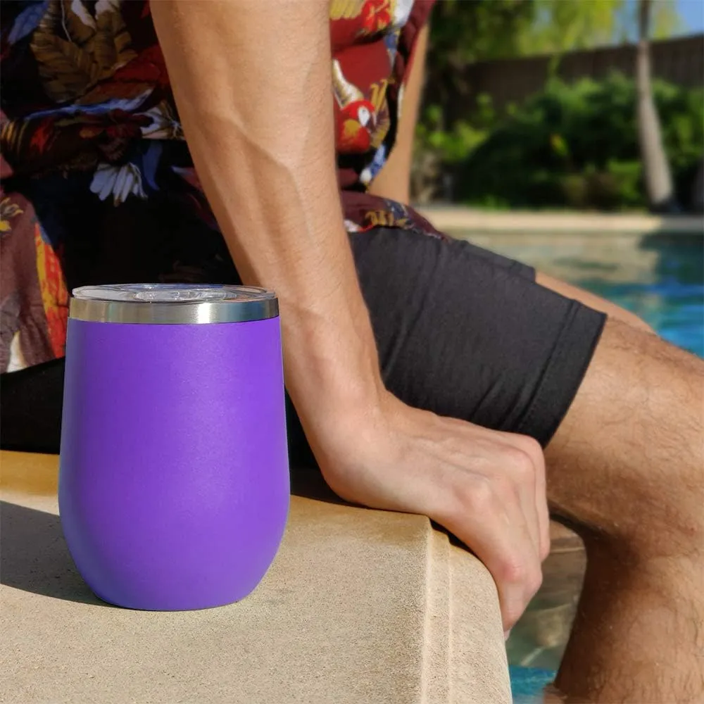 LaserGram Double Wall Stainless Steel Wine Glass Tumbler, Boat Anchor, Personalized Engraving Included (Dark Purple)