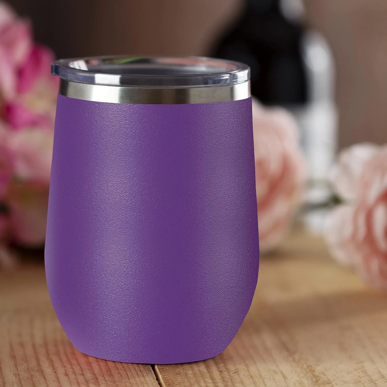 LaserGram Double Wall Stainless Steel Wine Glass Tumbler, Boat Anchor, Personalized Engraving Included (Dark Purple)