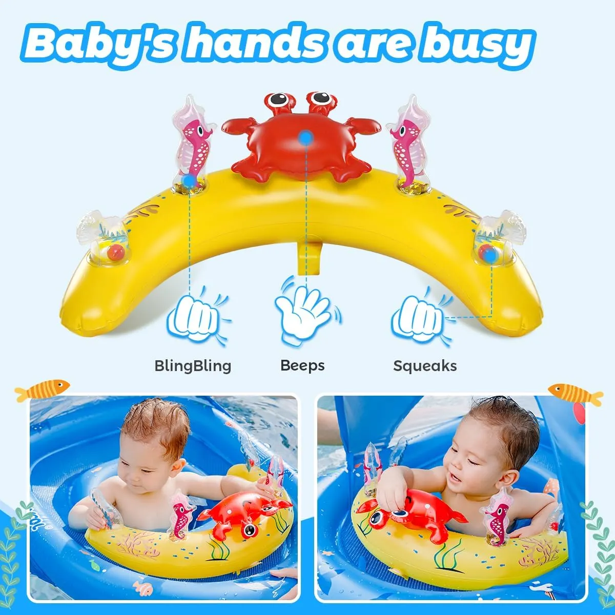LAYCOL Baby Pool Float with UPF50  Sun Protection Canopy and Toy Play Console for Infant, Toddler, Adjustable Safety Seat for 3-36 Months