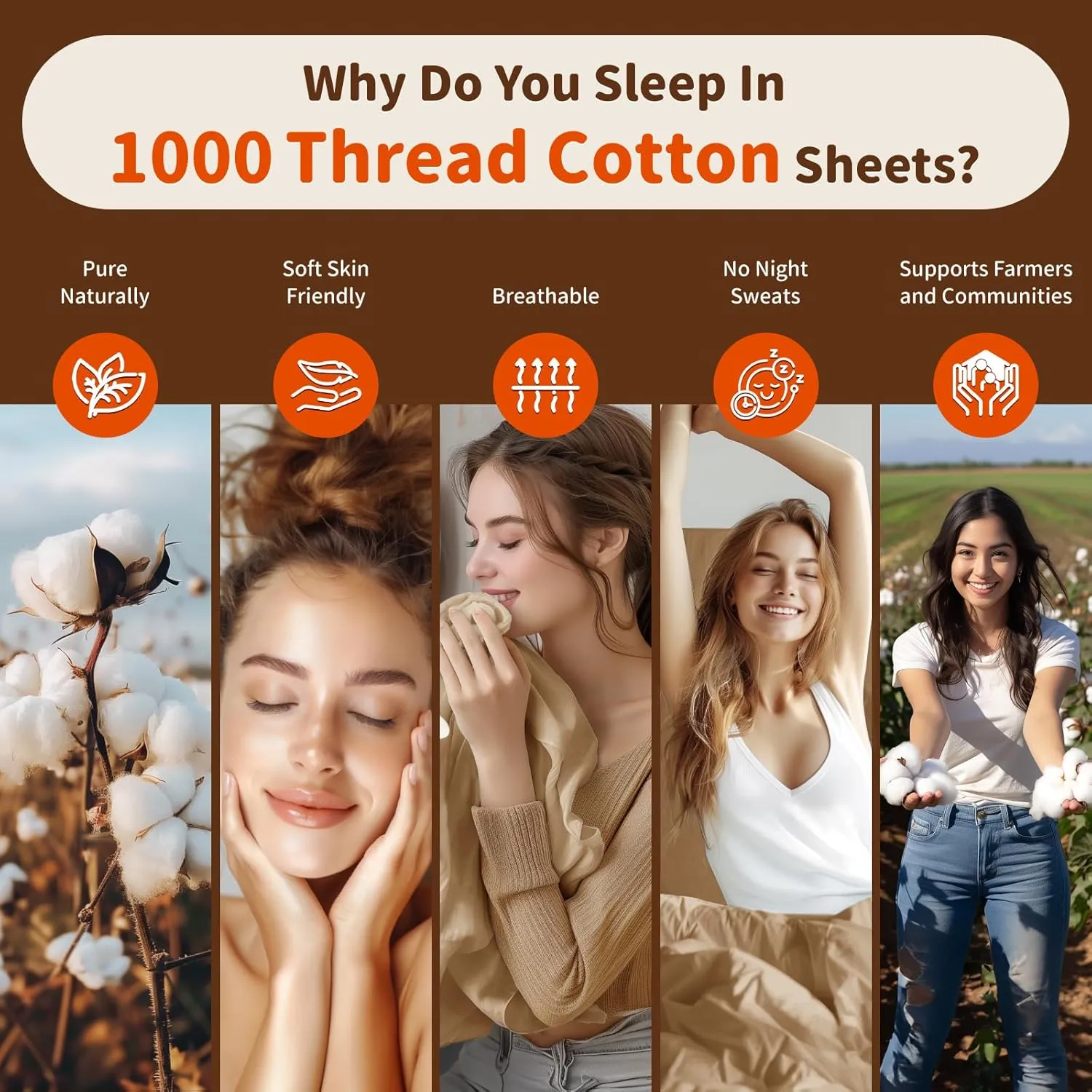 LBRO2M 1000 Thread Count 100% Egyptian Cotton Sheets Set King Size, 4 Piece Sets Bed Sheet Deep Pocket Sheet Set 16" Soft Comfortable All Season (King, Cream)