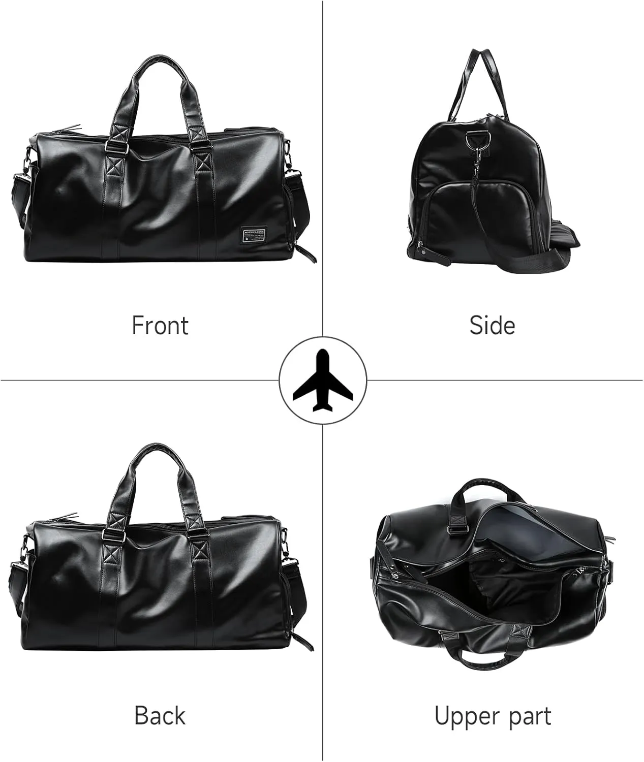Leather Duffle Travel Gym Bag for Men with Shoe Compartment, 32L PU Leather Weekender Waterproof Overnight Bag Gym Sports Carry-On Black