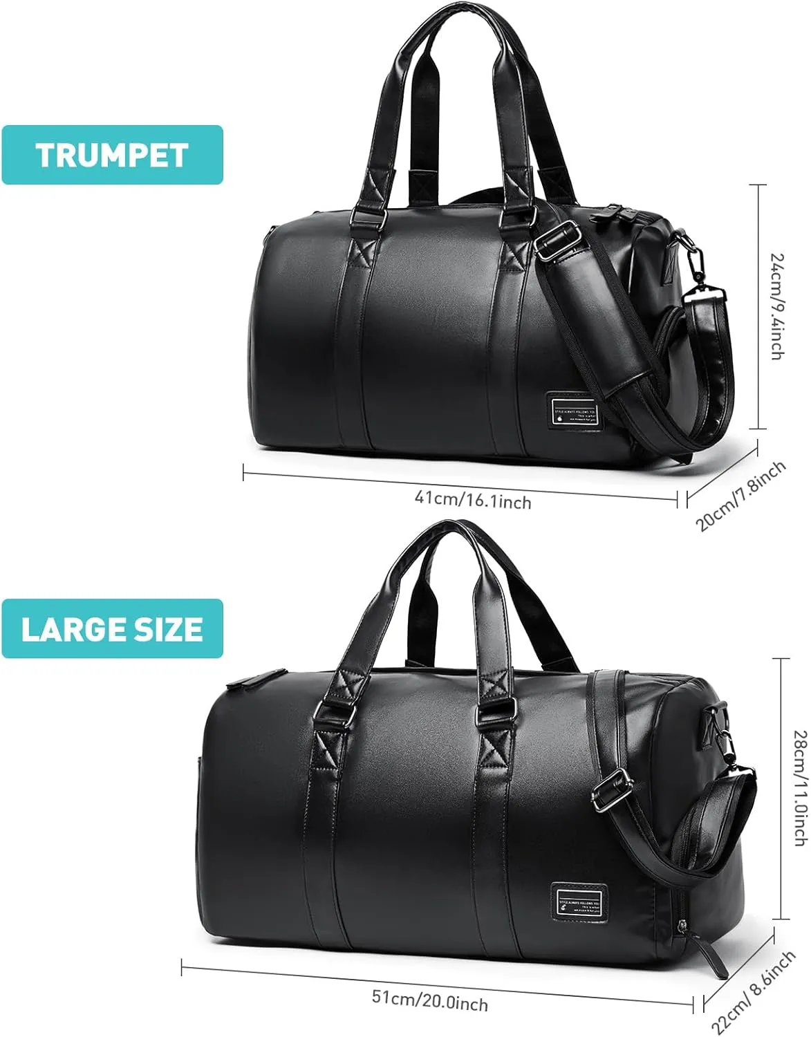 Leather Duffle Travel Gym Bag for Men with Shoe Compartment, 32L PU Leather Weekender Waterproof Overnight Bag Gym Sports Carry-On Black