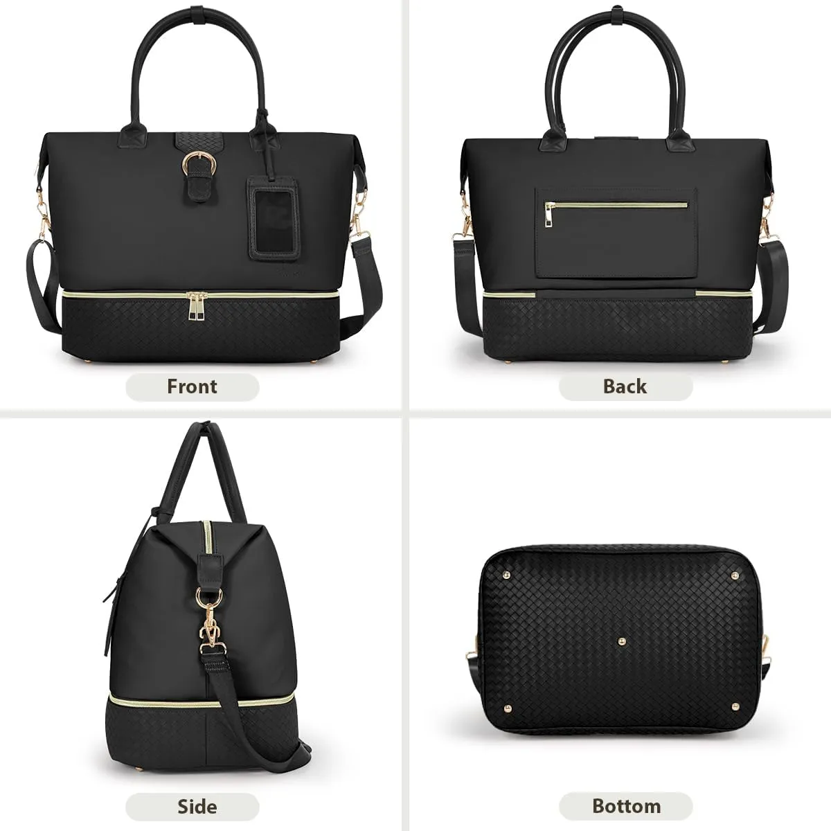 Leather Weekender Bags for Women, Travel Duffel Bag PU Overnight Bag Carry On Tote Bag with Shoe Compartment Wet Pocket
