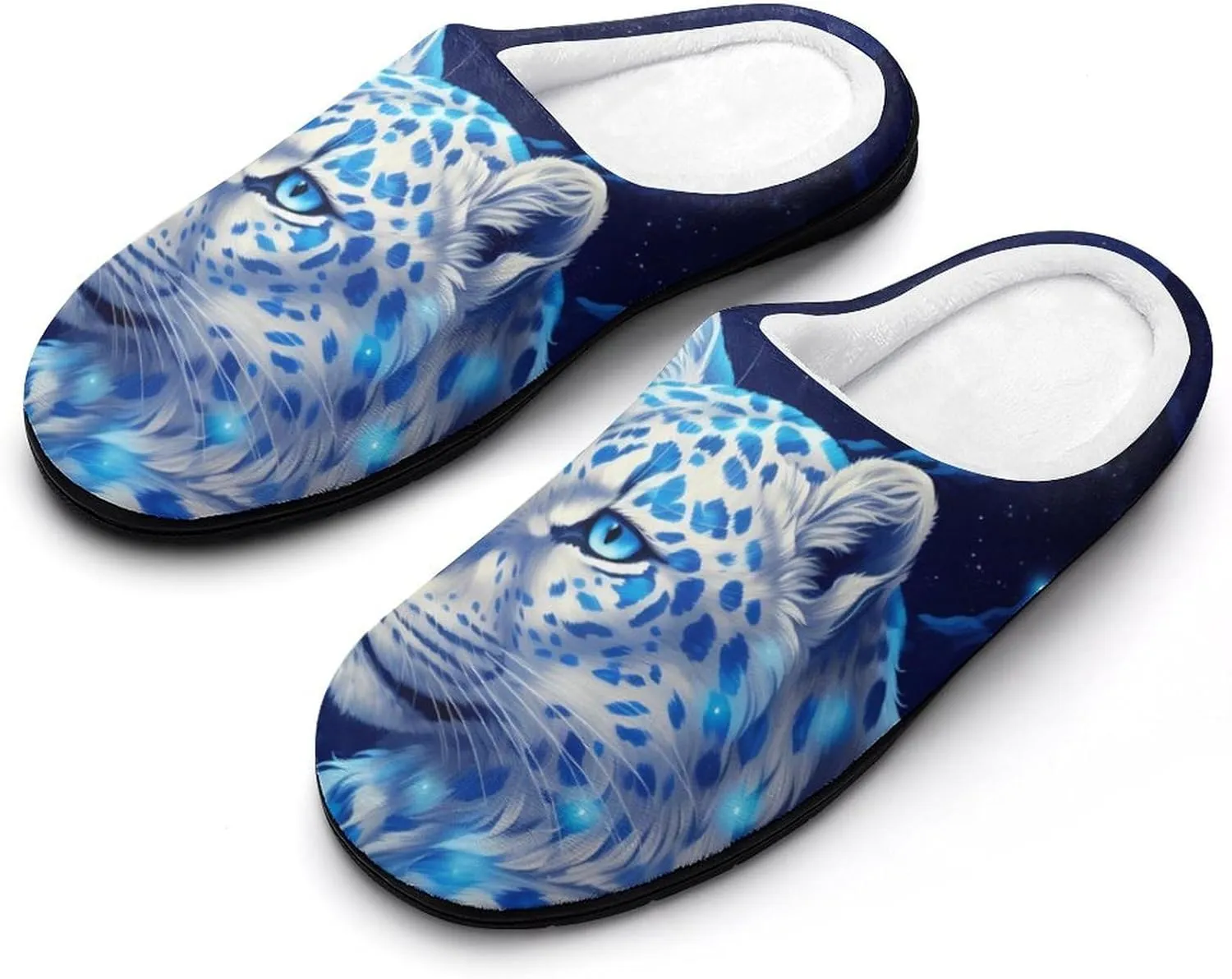 Leopard Fireflies Under Moonlight Men's Cotton House Slippers Warm Memory Foam Home Slip Shoes On for Indoor and Outdoor