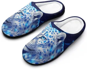 Leopard Fireflies Under Moonlight Men's Cotton House Slippers Warm Memory Foam Home Slip Shoes On for Indoor and Outdoor