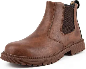 Letuwj Men's Steel Toe Work Boots Slip On Breathable Quick Dry Safety Leather Indestructible Work Safety Shoes