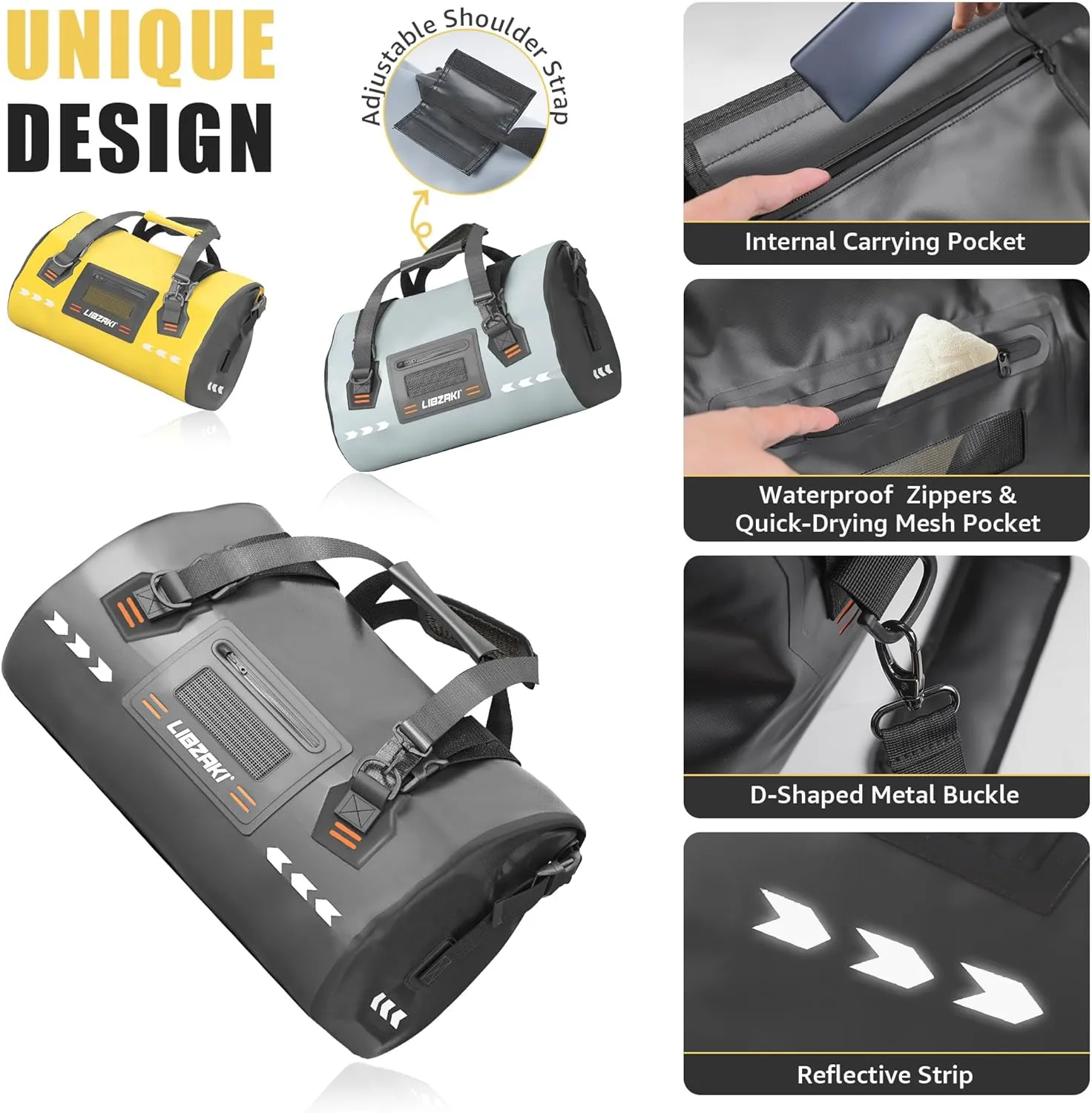 LIBZAKI Waterproof Rolltop Duffel Bag-Heavy Duty Dry Bag for Motorcycle Camping & Boating, Military-Grade Seams & Quick-Release Buckles 70L Black