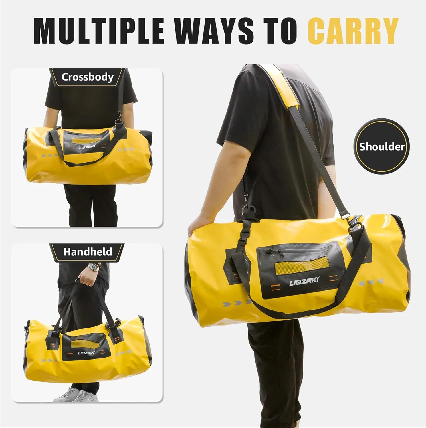 LIBZAKI Waterproof Rolltop Duffel Bag-Heavy Duty Dry Bag for Motorcycle Camping & Boating, Military-Grade Seams & Quick-Release Buckles 70L Black