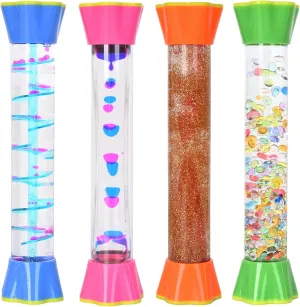Liquid Motion Bubbler Colorful Sensory Timer 4 Set for Kids - Visual Learning Toys with Durable Design, Quiet Time Management Toys for Classroom & Home Activities (Long Cylinder)