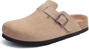 Litfun Women's Genuine Suede Clogs Soft Footbed Leather Potato Shoes Comfort Slip On Clogs with Arch Support