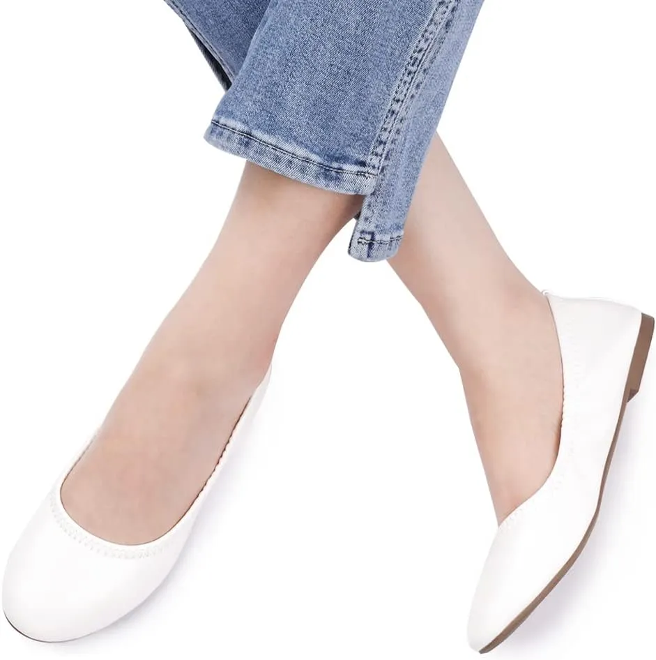 LM Women's Ballet Flats Round Toe Slip On Flats Shoes Casual Dress Shoes Foldable Portable Travel Ballet Flat