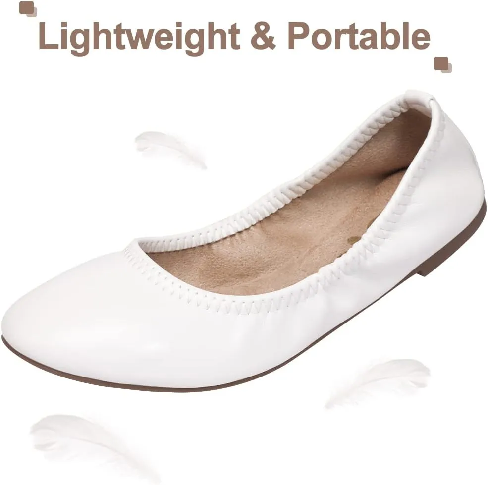 LM Women's Ballet Flats Round Toe Slip On Flats Shoes Casual Dress Shoes Foldable Portable Travel Ballet Flat