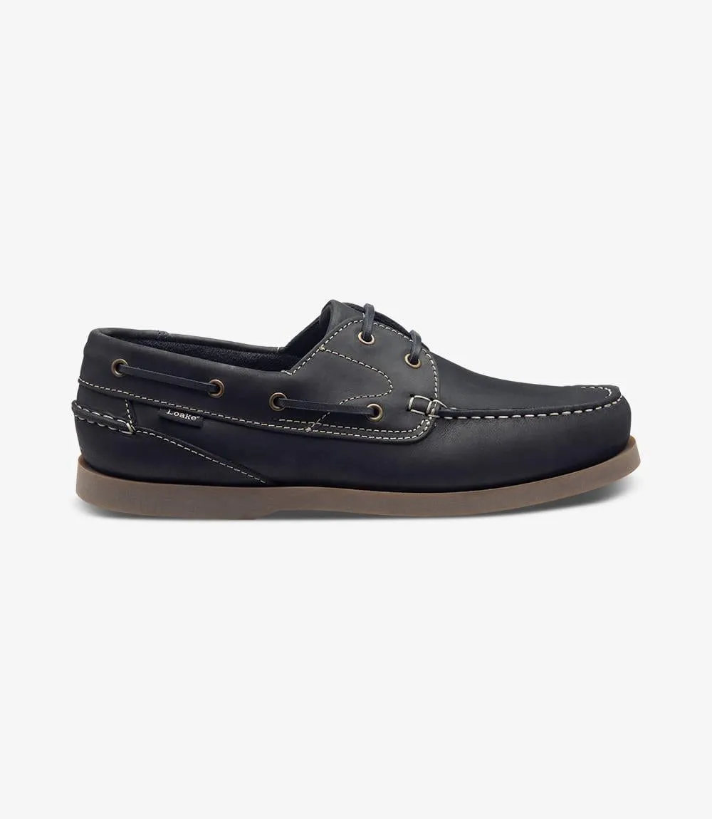 LOAKE LYMINGTON NAVY RUBBER MOCCASIN SOLE F-MEDIUM