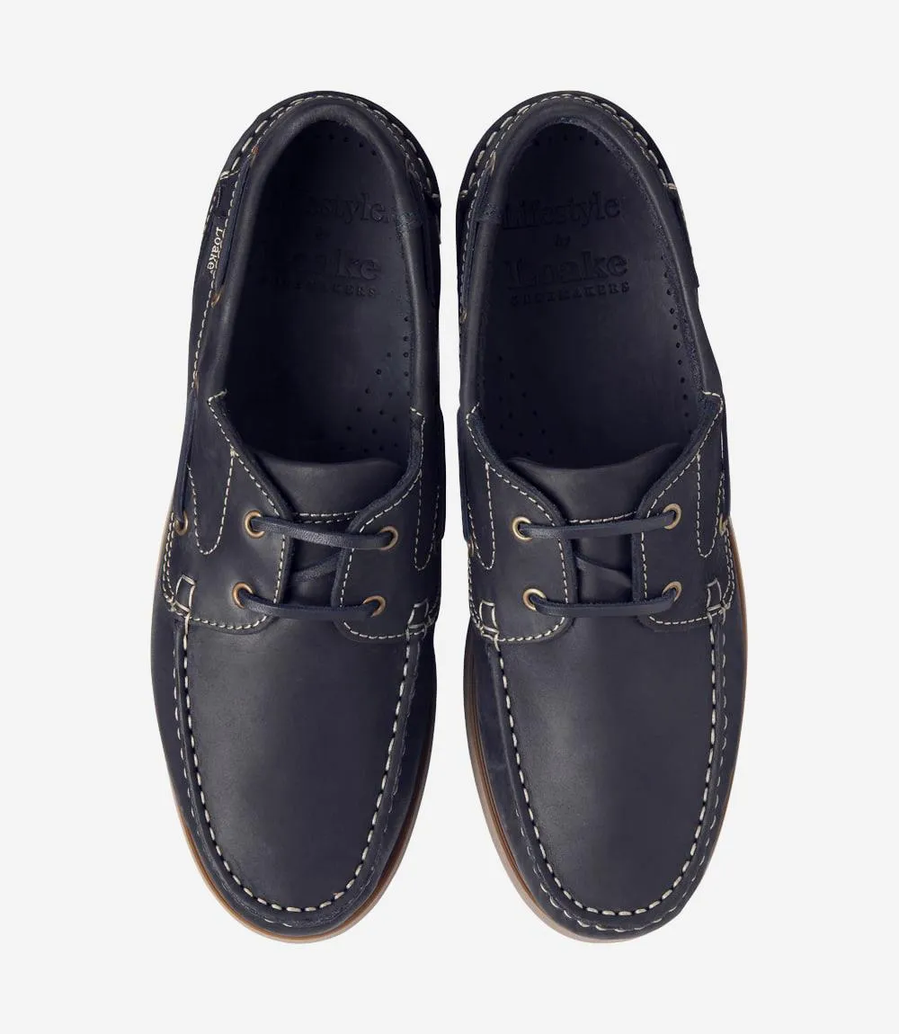 LOAKE LYMINGTON NAVY RUBBER MOCCASIN SOLE F-MEDIUM
