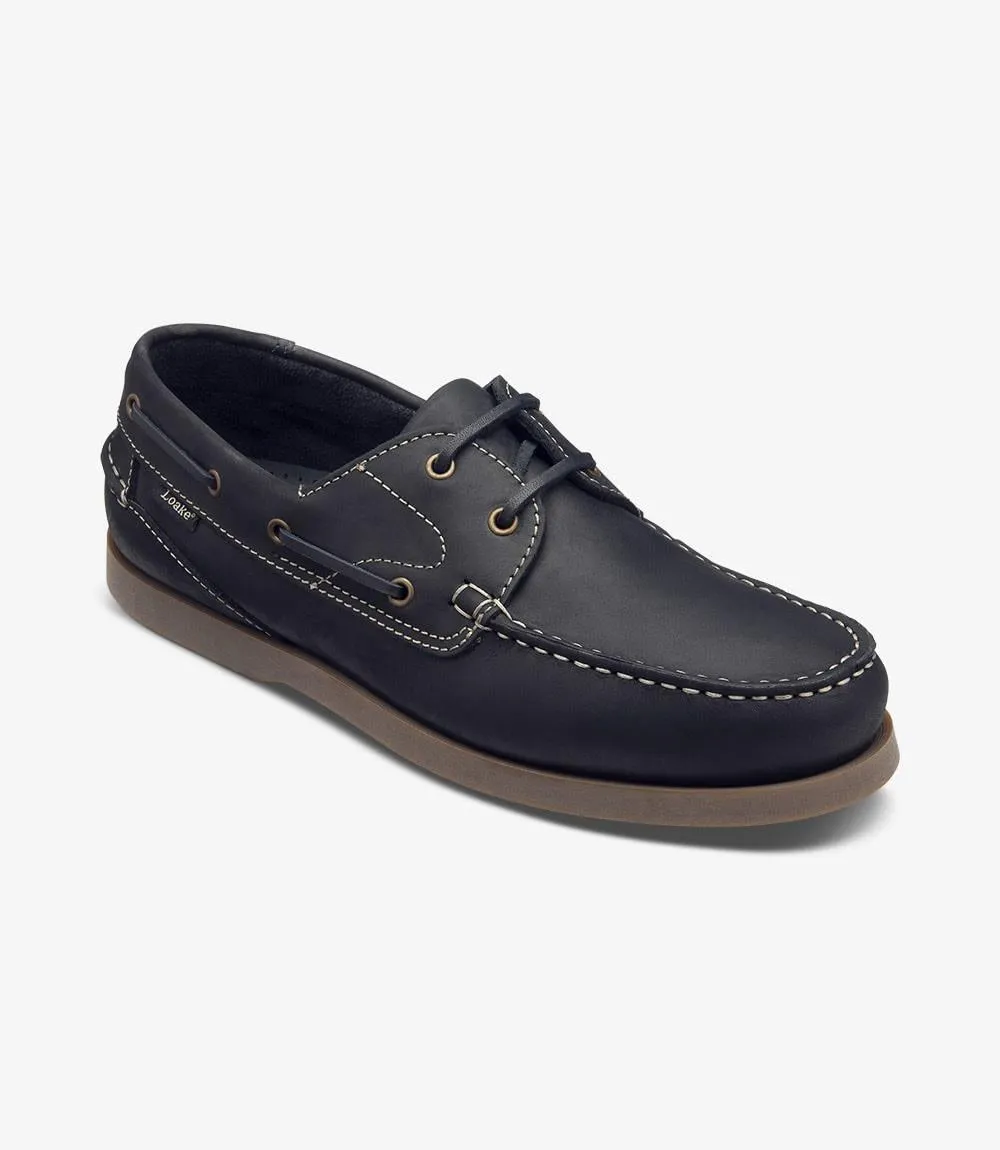 LOAKE LYMINGTON NAVY RUBBER MOCCASIN SOLE F-MEDIUM