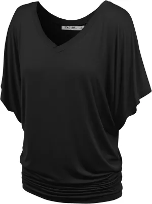 Lock and Love Women's Versatile Casual Short Sleeve Dolman Top – Loose Fit Boat Neck & V-Neck T-Shirt