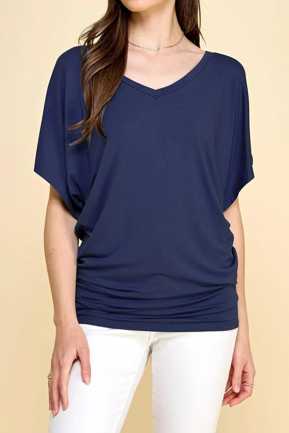 Lock and Love Women's Versatile Casual Short Sleeve Dolman Top – Loose Fit Boat Neck & V-Neck T-Shirt