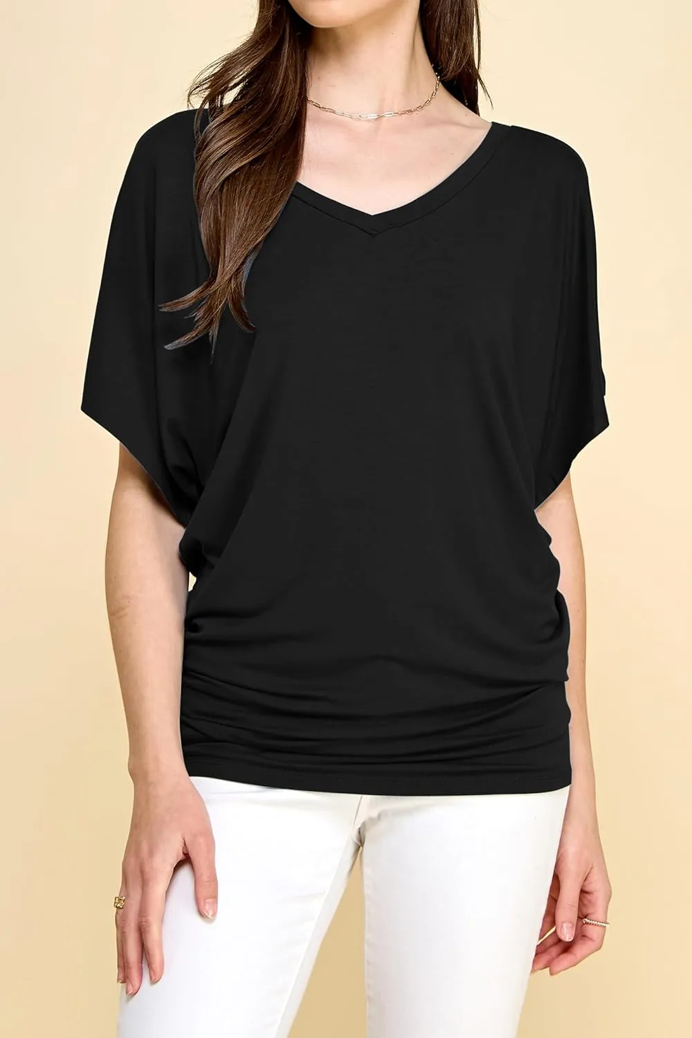 Lock and Love Women's Versatile Casual Short Sleeve Dolman Top – Loose Fit Boat Neck & V-Neck T-Shirt