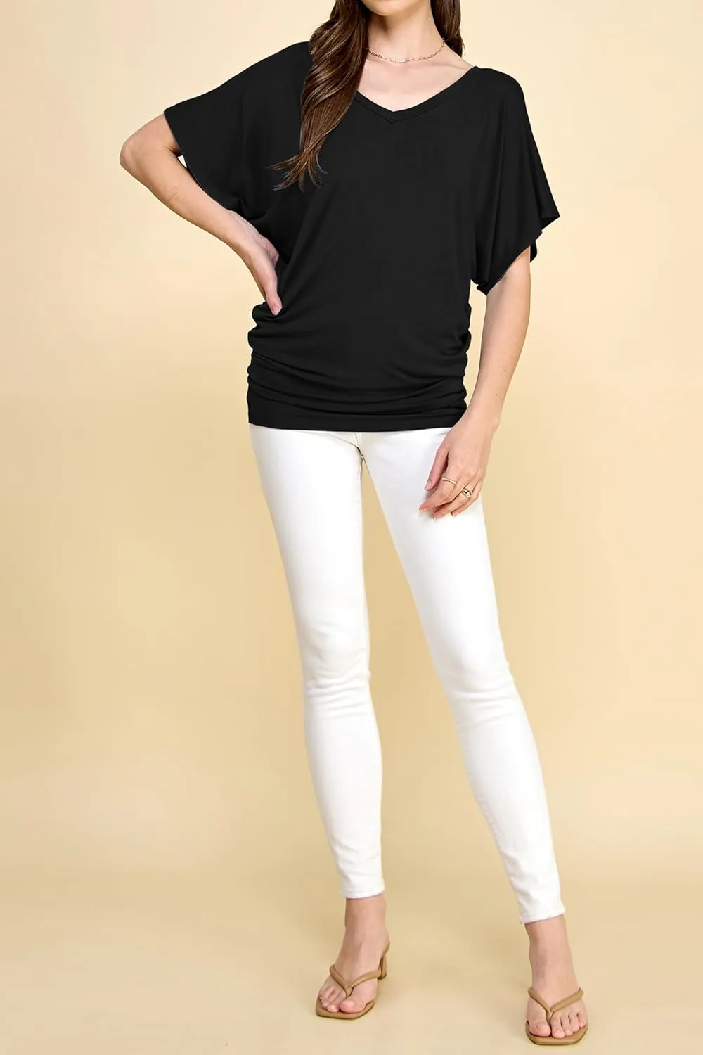 Lock and Love Women's Versatile Casual Short Sleeve Dolman Top – Loose Fit Boat Neck & V-Neck T-Shirt