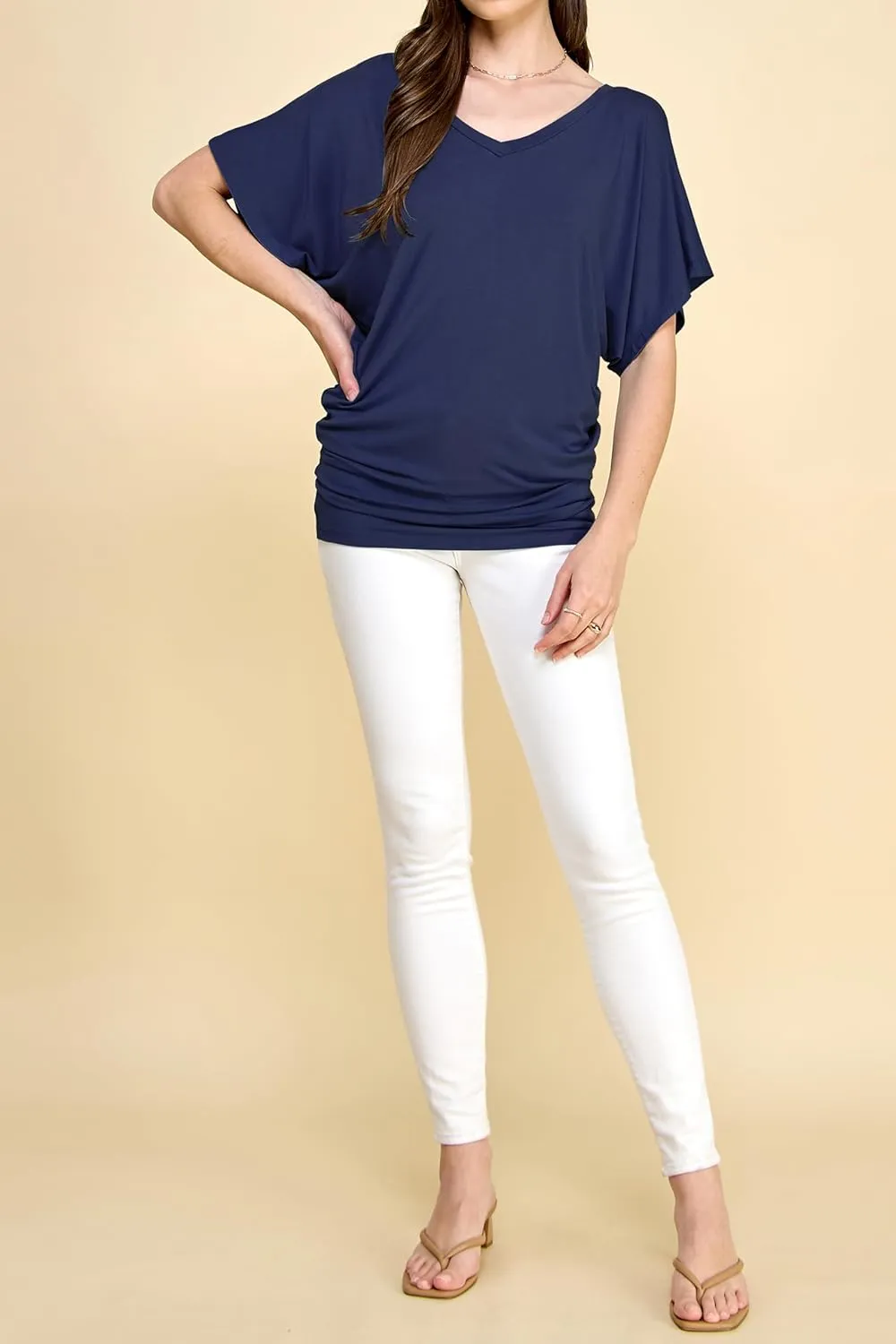 Lock and Love Women's Versatile Casual Short Sleeve Dolman Top – Loose Fit Boat Neck & V-Neck T-Shirt