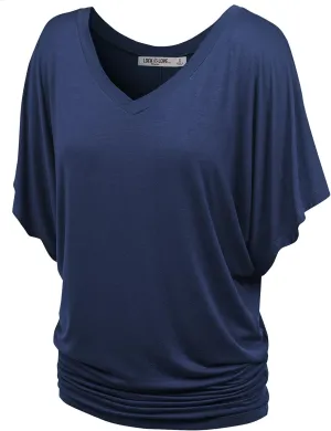 Lock and Love Women's Versatile Casual Short Sleeve Dolman Top – Loose Fit Boat Neck & V-Neck T-Shirt