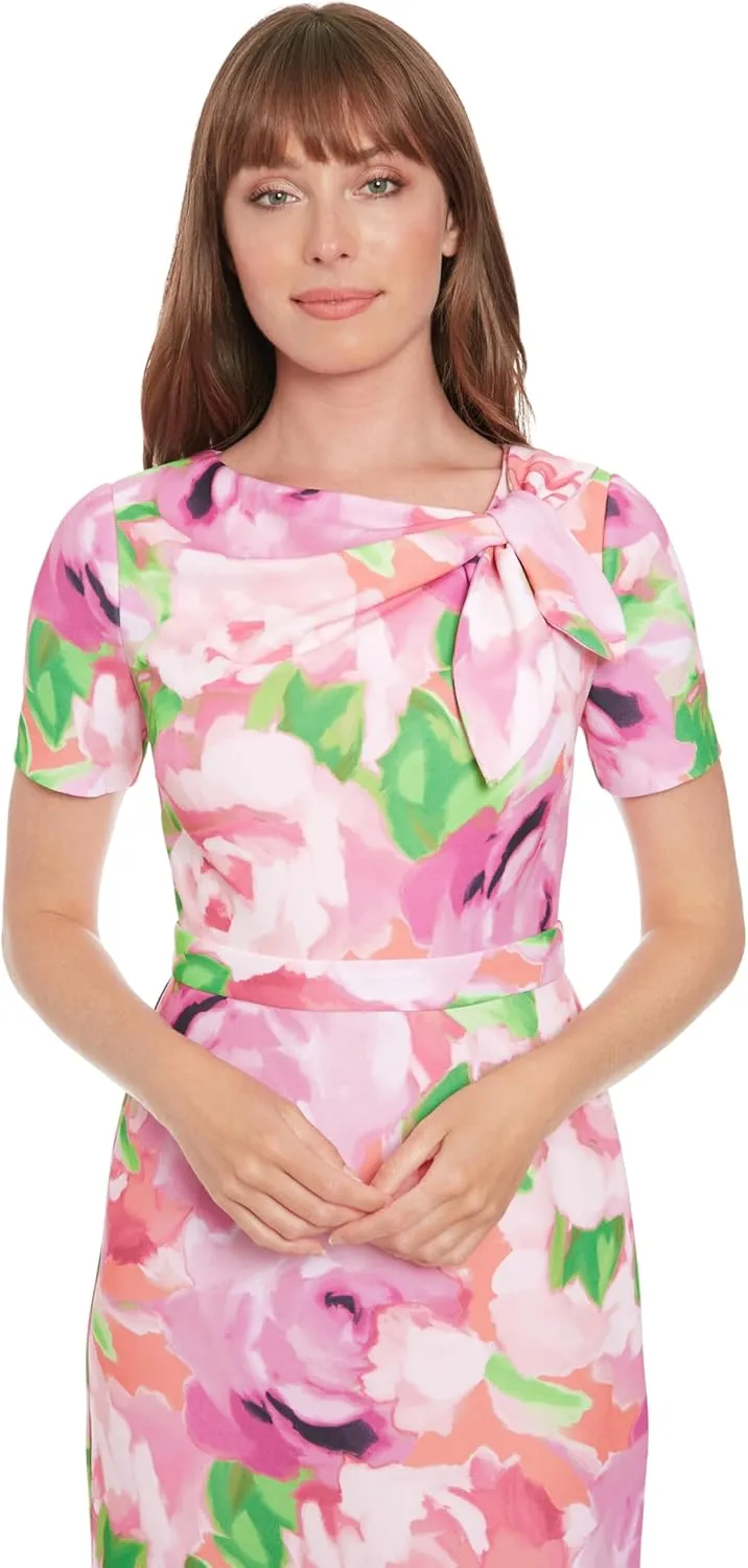 London Times Women's Polished Sheath Dress with Bow Detail Career Office Event Occasion Guest of