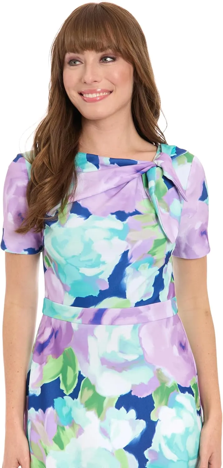 London Times Women's Polished Sheath Dress with Bow Detail Career Office Event Occasion Guest of