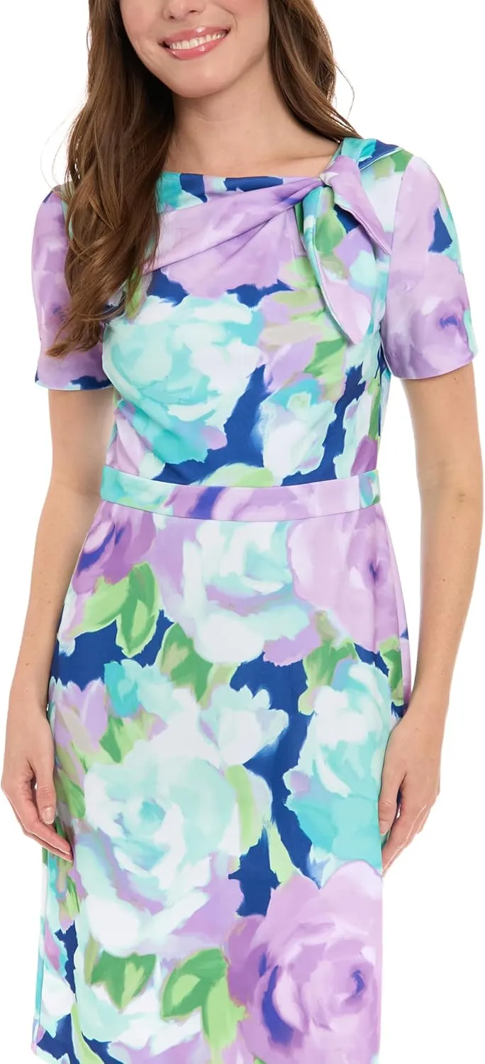 London Times Women's Polished Sheath Dress with Bow Detail Career Office Event Occasion Guest of