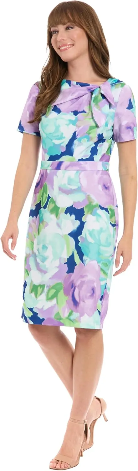 London Times Women's Polished Sheath Dress with Bow Detail Career Office Event Occasion Guest of