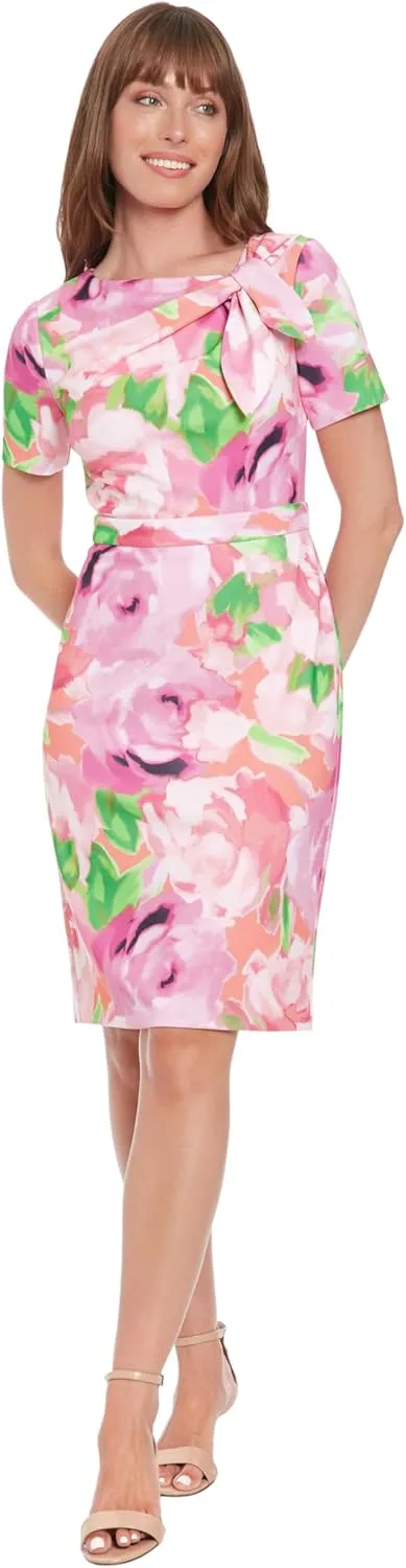 London Times Women's Polished Sheath Dress with Bow Detail Career Office Event Occasion Guest of