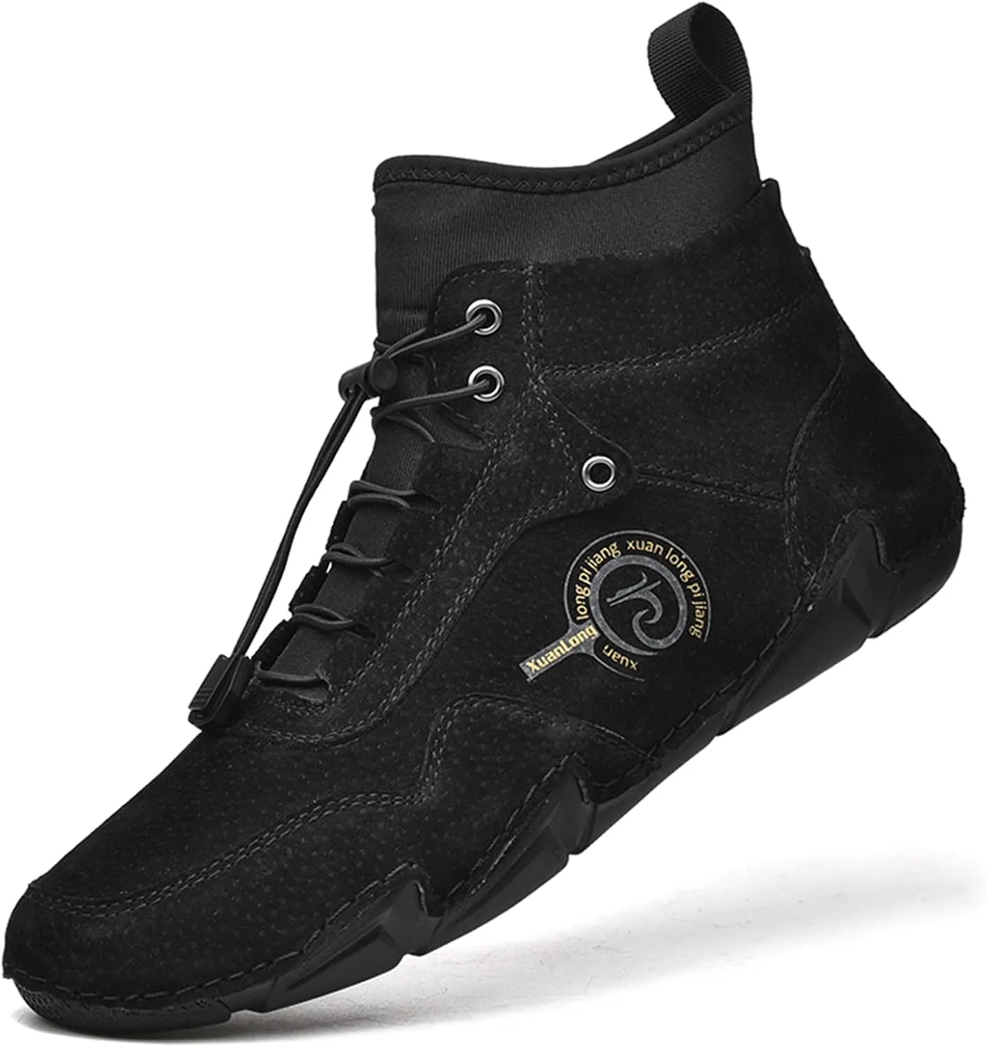 Lossarye Men's Handmade Suede Casual Chukka Boots Adjustable Waterproof Non-Slip Outdoor High Top Boots Slip-on Walking Driving Beck Shoes