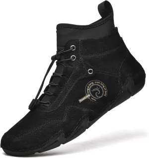 Lossarye Men's Handmade Suede Casual Chukka Boots Adjustable Waterproof Non-Slip Outdoor High Top Boots Slip-on Walking Driving Beck Shoes
