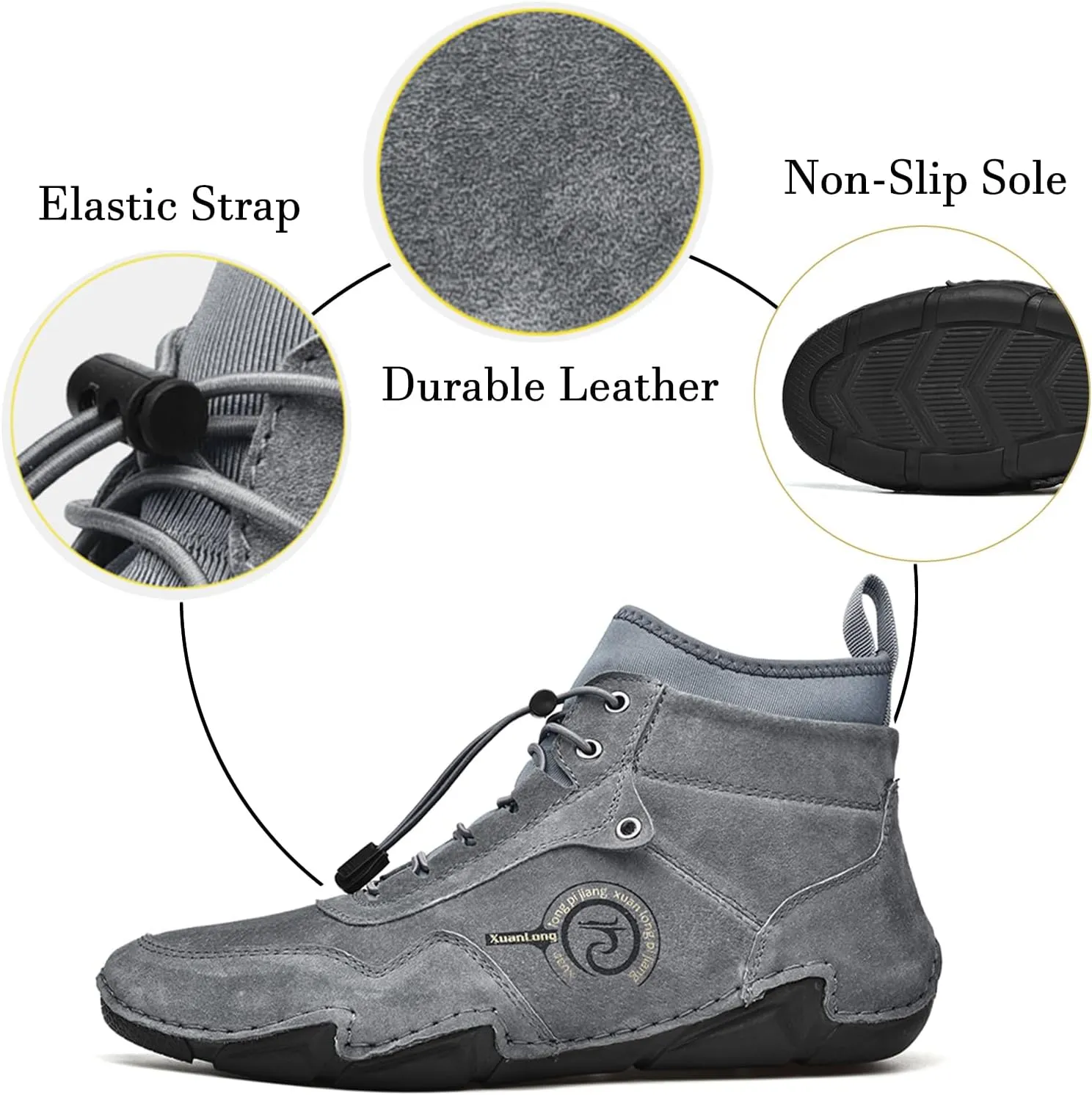 Lossarye Men's Handmade Suede Casual Chukka Boots Adjustable Waterproof Non-Slip Outdoor High Top Boots Slip-on Walking Driving Beck Shoes