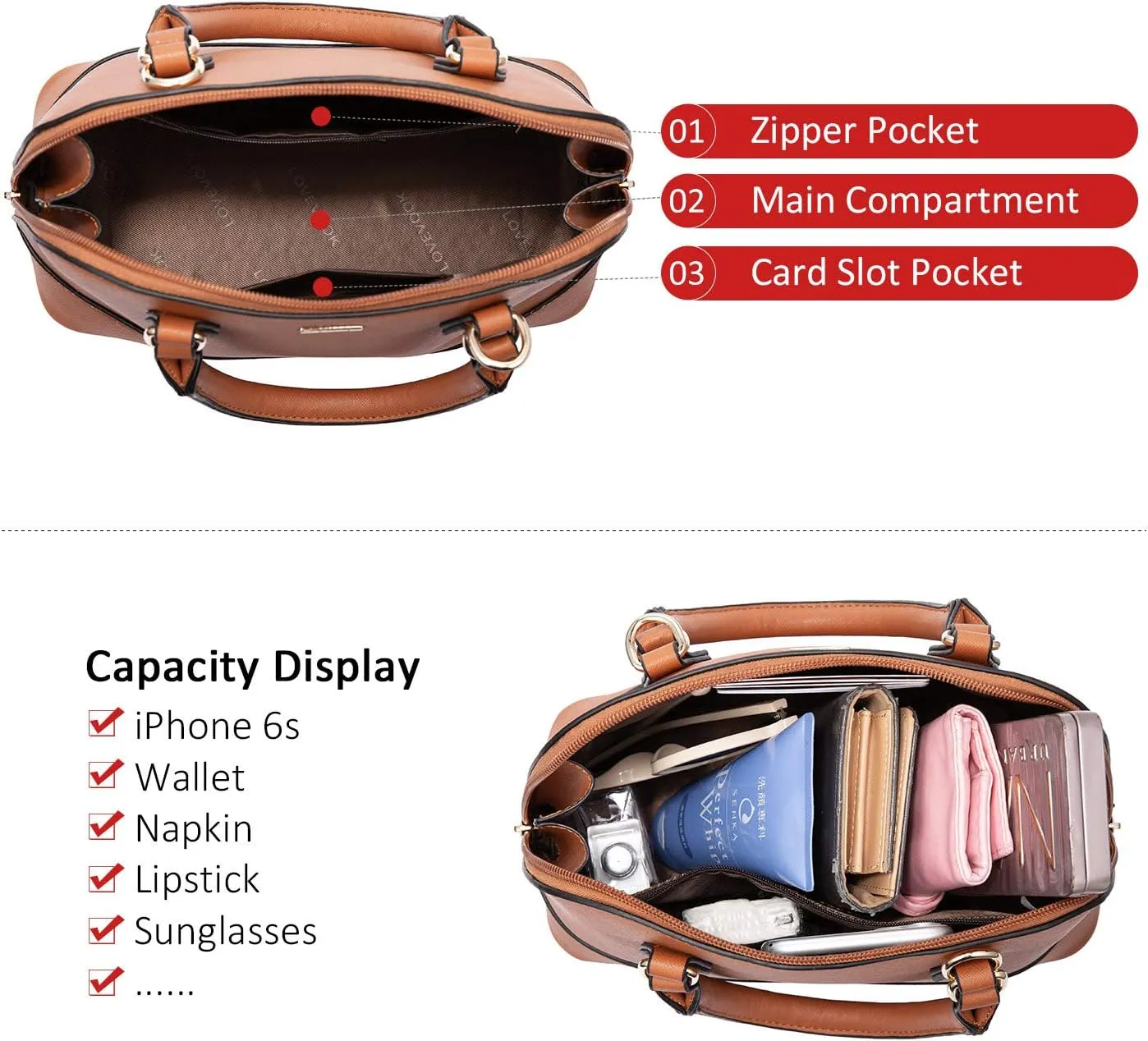 LOVEVOOK Purse for Women Small Crossbody Bags Classic Double Zip Top Handle Dome Satchel Bag