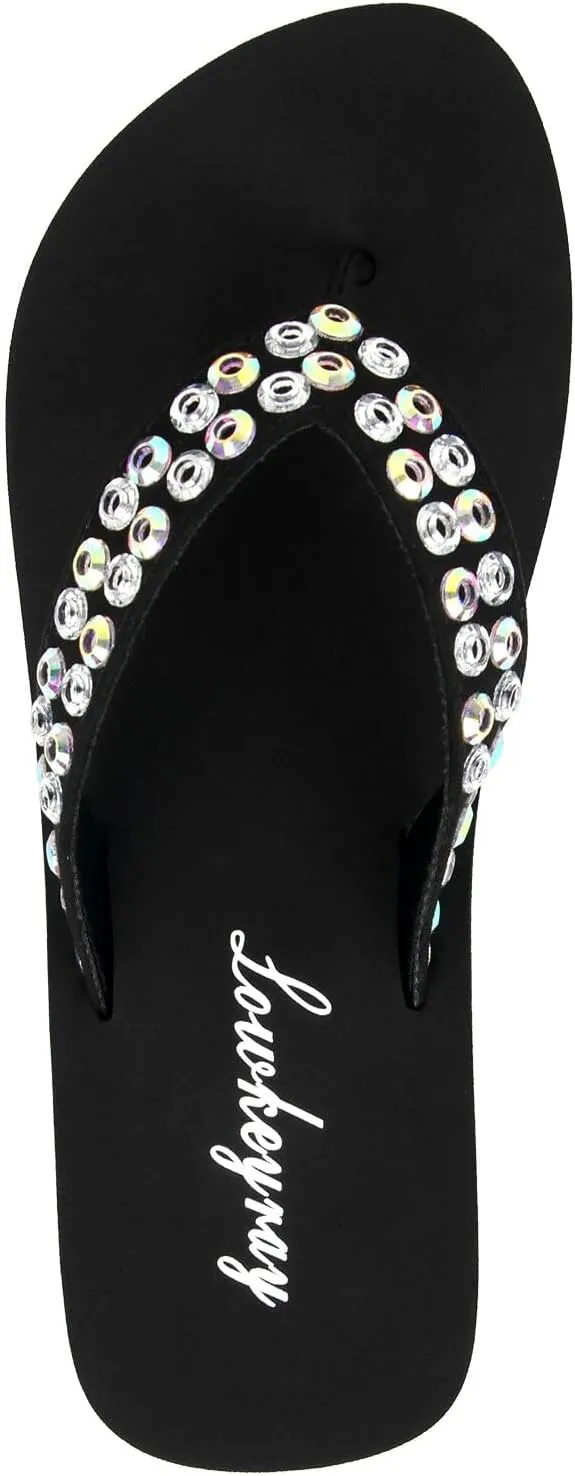 Low-Platform Flip Flops with Soft EVA Sole, 1.18" Heel & 0.59" Toe, Sparkling & Iridescent Rhinestone Design – Lightweight, Comfortable, Stylish for Indoor & Outdoor Wear