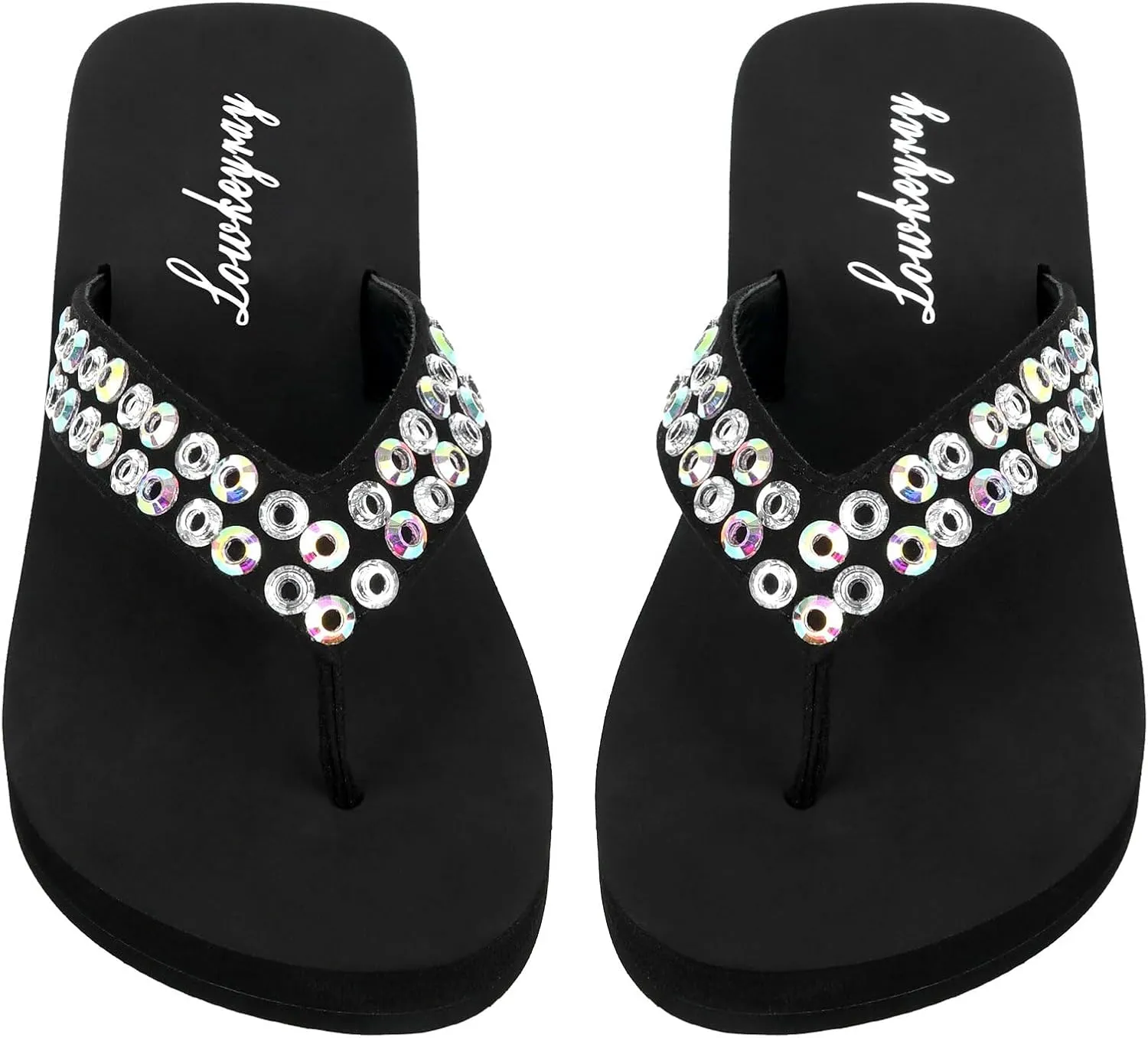 Low-Platform Flip Flops with Soft EVA Sole, 1.18" Heel & 0.59" Toe, Sparkling & Iridescent Rhinestone Design – Lightweight, Comfortable, Stylish for Indoor & Outdoor Wear