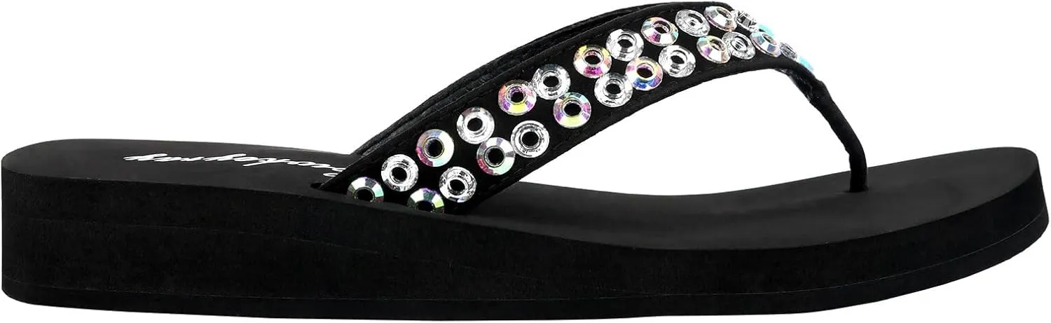Low-Platform Flip Flops with Soft EVA Sole, 1.18" Heel & 0.59" Toe, Sparkling & Iridescent Rhinestone Design – Lightweight, Comfortable, Stylish for Indoor & Outdoor Wear