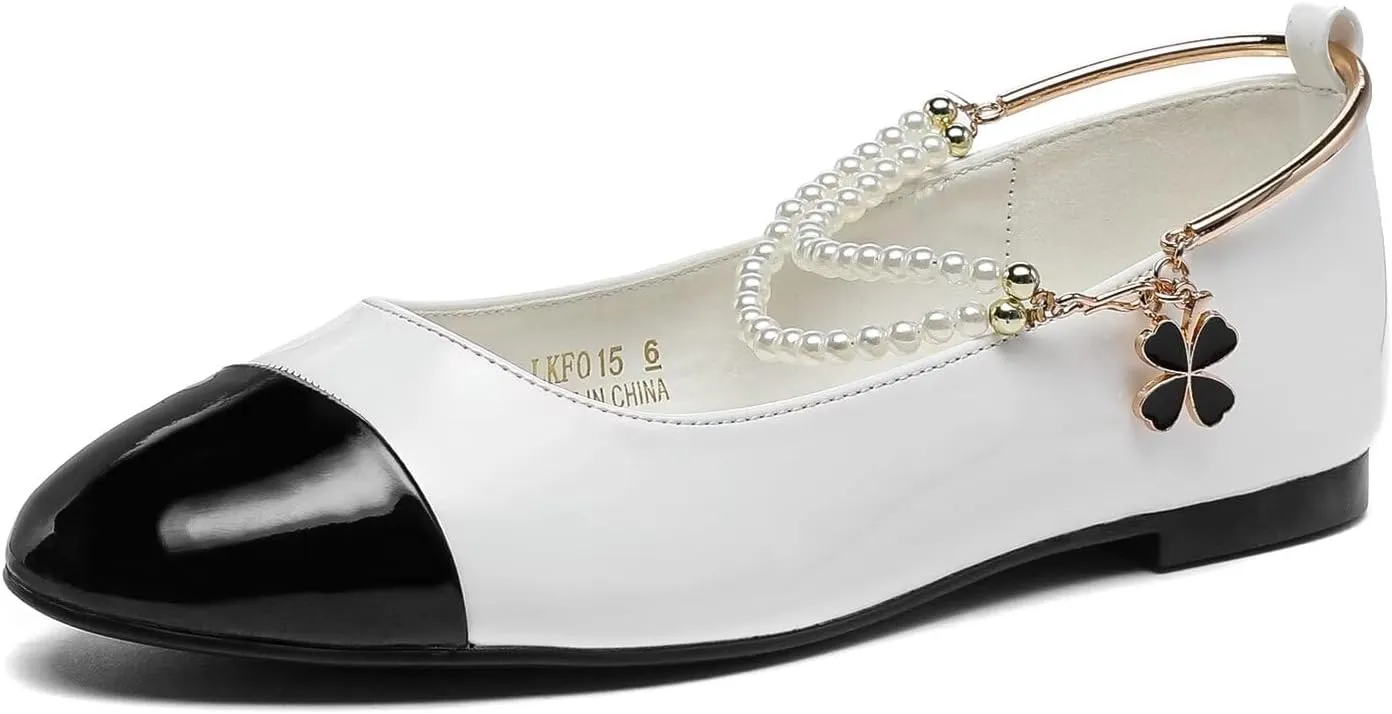 Lryweisy Women's Flats Two-Tone Mary Jane with Buckle Strap Comfortable Dressy Shoes