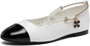 Lryweisy Women's Flats Two-Tone Mary Jane with Buckle Strap Comfortable Dressy Shoes