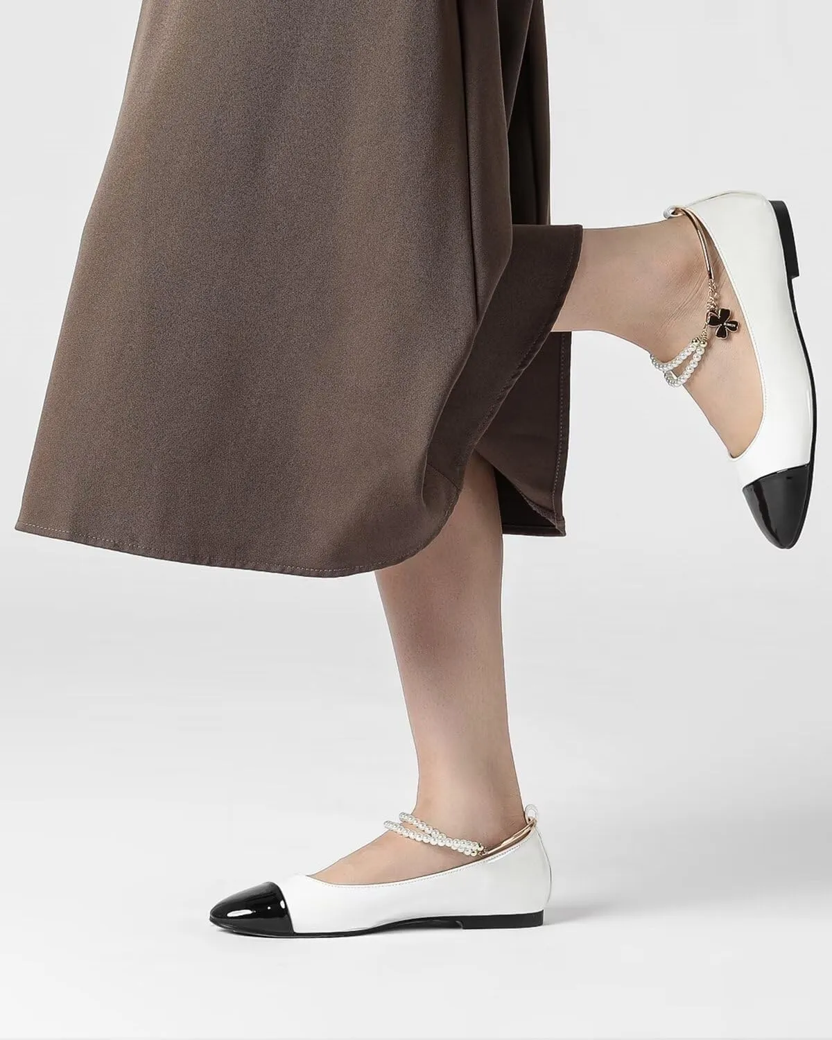 Lryweisy Women's Flats Two-Tone Mary Jane with Buckle Strap Comfortable Dressy Shoes