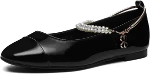 Lryweisy Women's Flats Two-Tone Mary Jane with Buckle Strap Comfortable Dressy Shoes