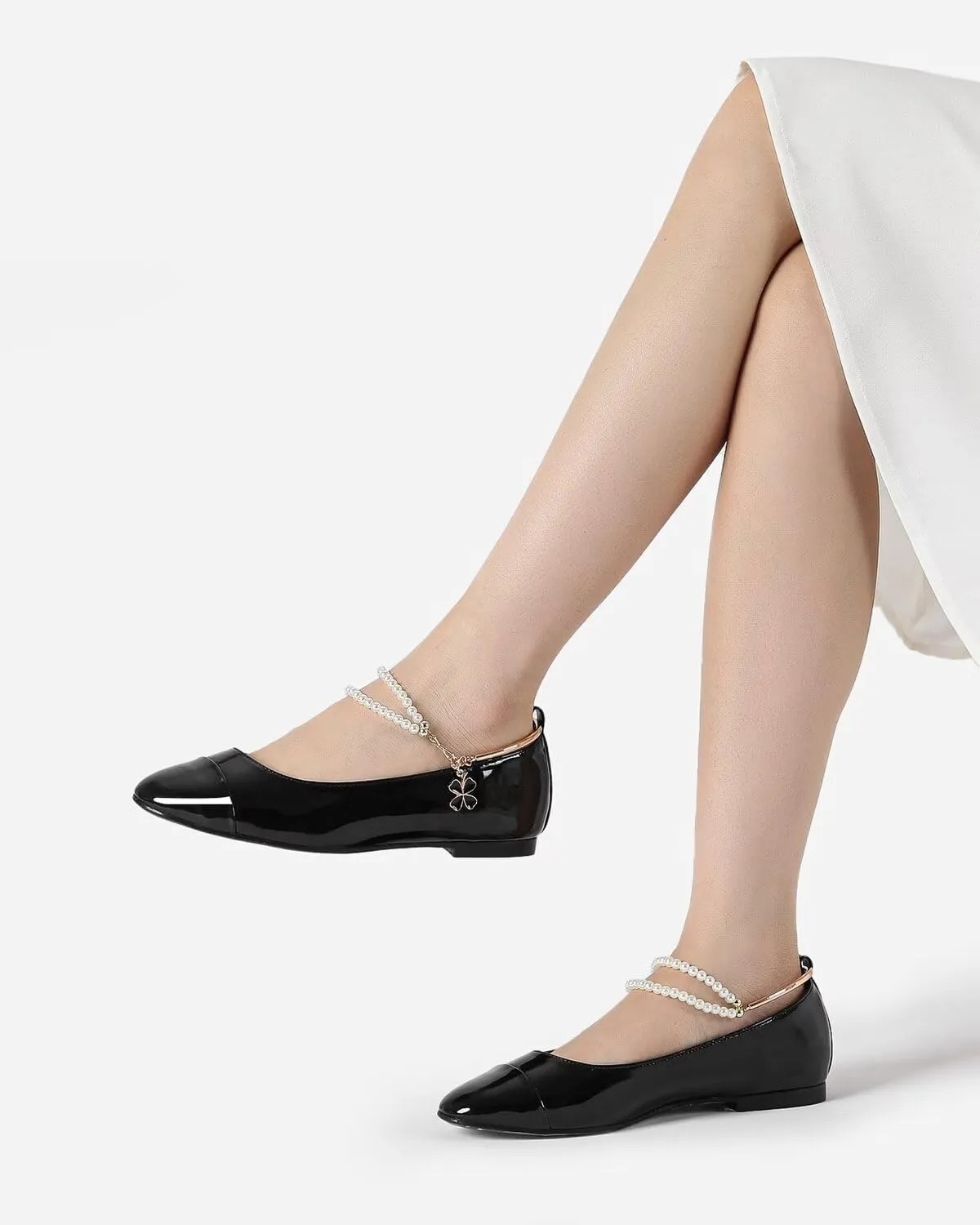 Lryweisy Women's Flats Two-Tone Mary Jane with Buckle Strap Comfortable Dressy Shoes