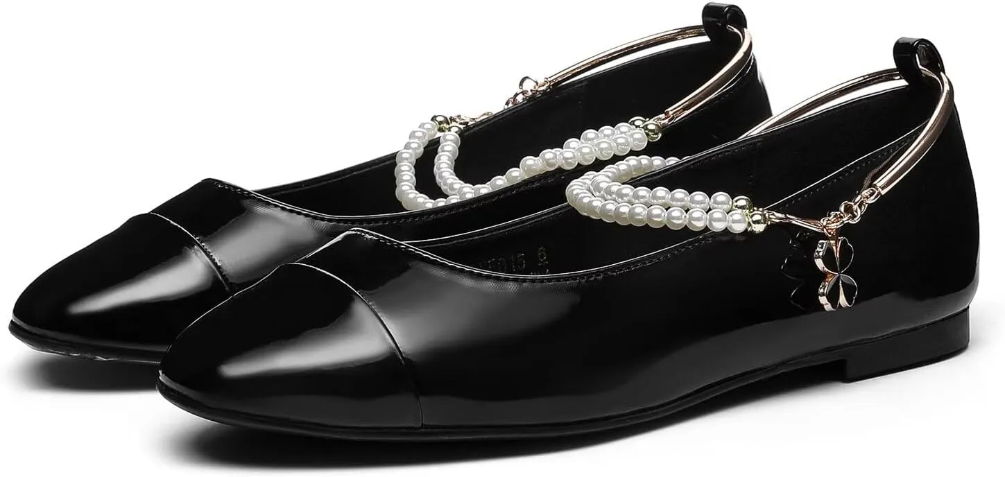 Lryweisy Women's Flats Two-Tone Mary Jane with Buckle Strap Comfortable Dressy Shoes