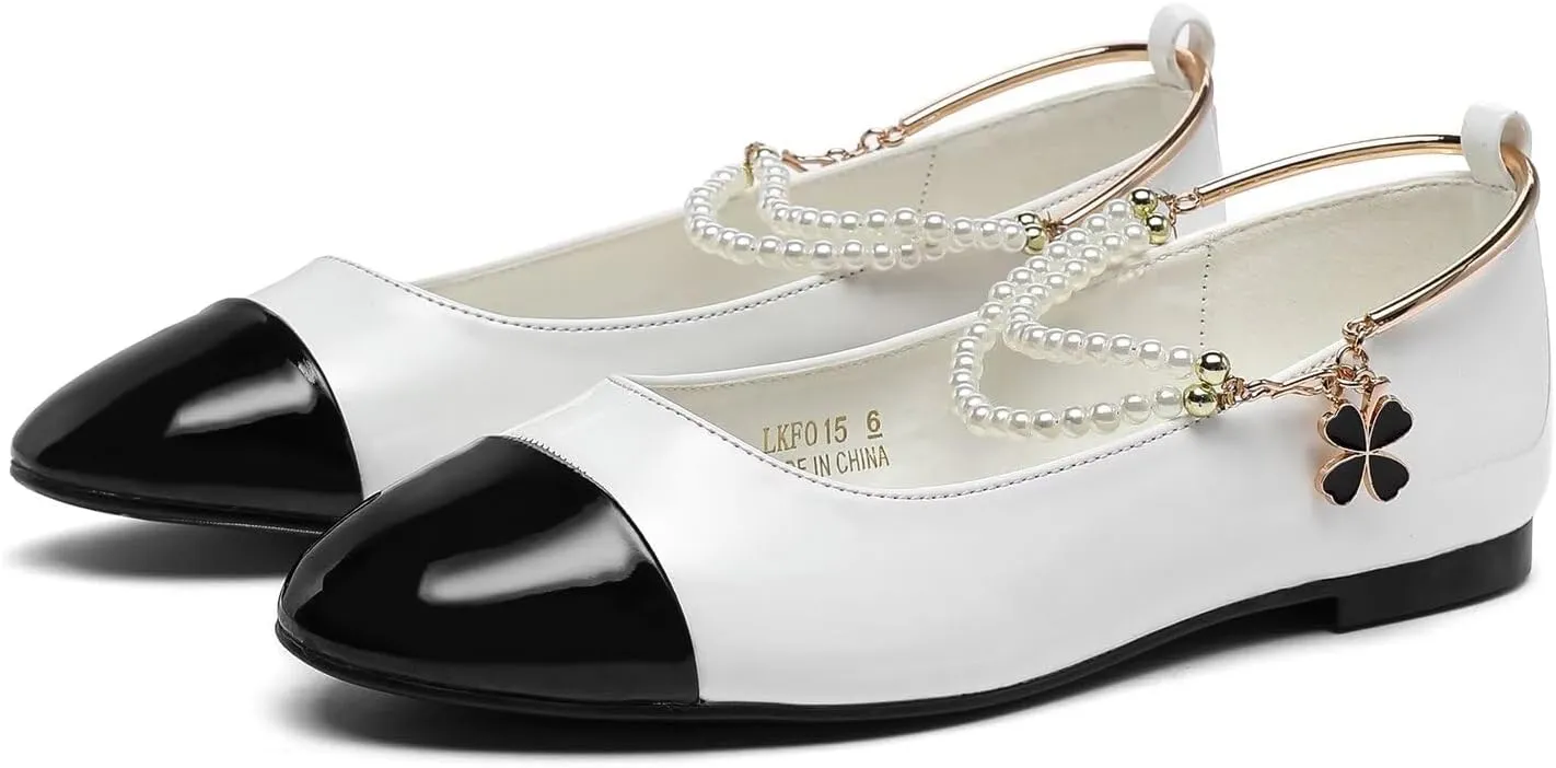 Lryweisy Women's Flats Two-Tone Mary Jane with Buckle Strap Comfortable Dressy Shoes