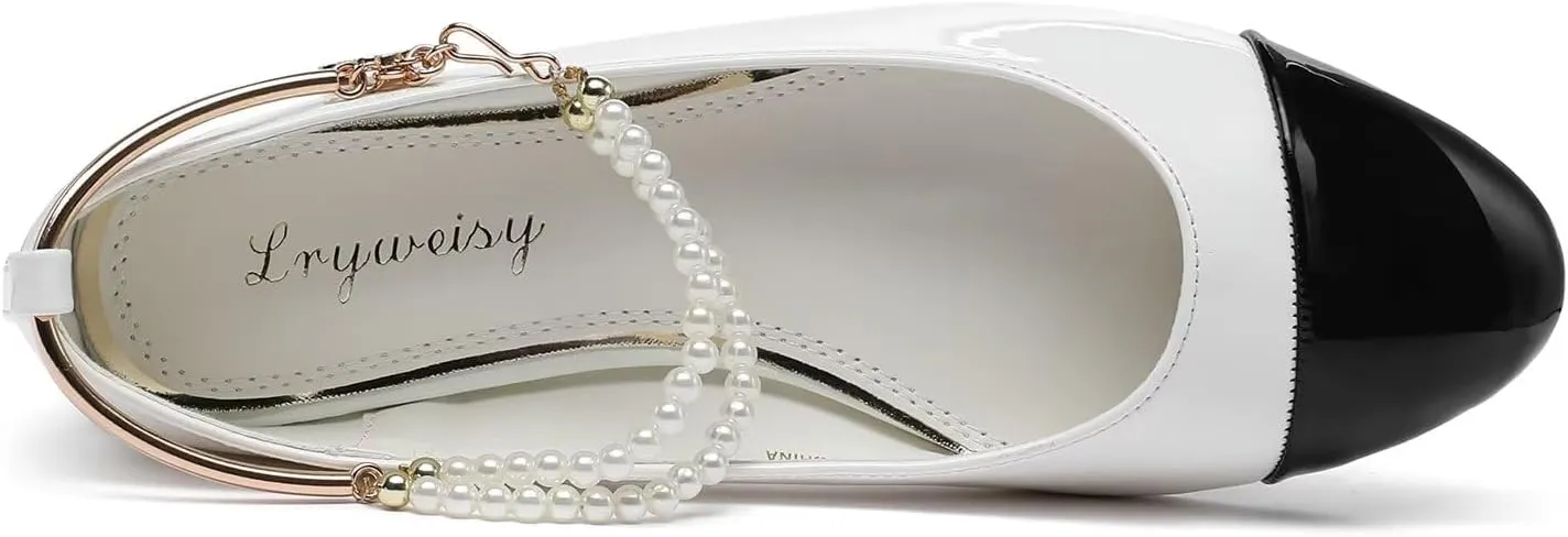 Lryweisy Women's Flats Two-Tone Mary Jane with Buckle Strap Comfortable Dressy Shoes