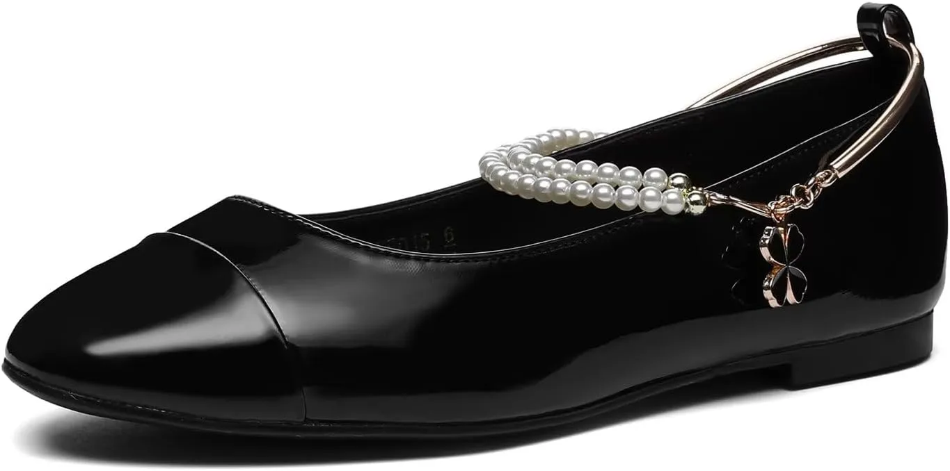 Lryweisy Women's Flats Two-Tone Mary Jane with Buckle Strap Comfortable Dressy Shoes