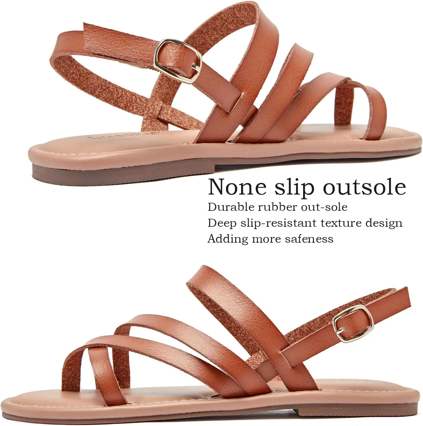 Luoika Women's Wide Width Flat Sandals, Flip Flop Casual Strapy Sandals Slip on Summer Beach Shoes for Women.